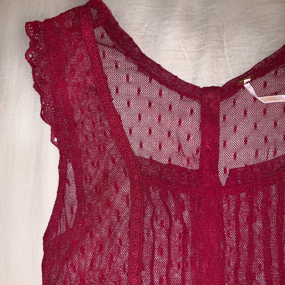 Free People Red-Lace Shirt